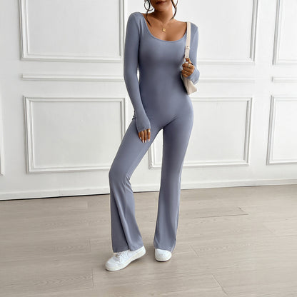 Slim Fit U Neck Backless Long Sleeve Top Micro Jumpsuit Wholesale Womens Clothing N3824101700042