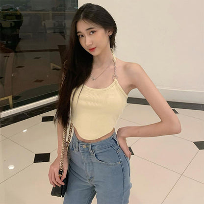 Sexy Sleeveless Neckline Backless Love Short Tops Wholesale Womens Tops