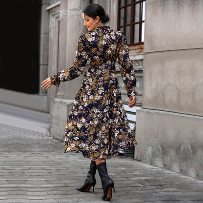 Floral Lapel Long Sleeve Midi Dresses Wholesale Womens Clothing N3824070500035