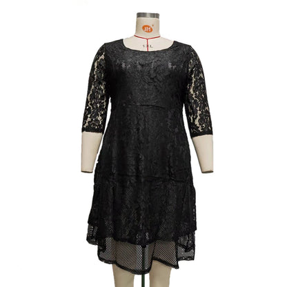 Plus Size Round Neck 3/4 Sleeve Lace Party Dresses Wholesale Womens Clothing N3824080300027