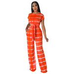 Fashion Short-Sleeved Striped Lace-Up Top And Wide-Legged Pants Set Wholesale Women'S 2 Piece Sets