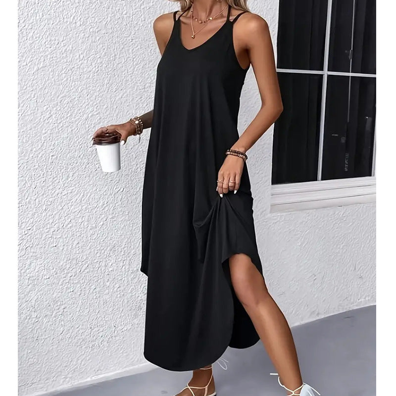 Slim Halter Sexy Maxi Dresses Suspender V Neck Irregular Hem Wholesale Womens Clothing N3824040700301