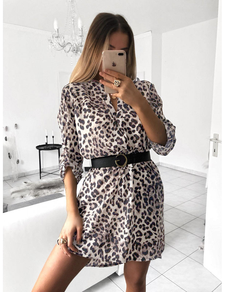 V-Neck Long Sleeve Snake Print Shirt Women's Dresses Without Belt Wholesale Womens Clothing N3824080900026