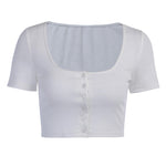 Sexy Button Cardigan U Neck Short Sleeve Round Neck Revealing T-Shirt Wholesale Womens Tops