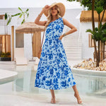 One Shoulder Strappy Printed Waist Maxi Dresses Wholesale Womens Clothing N3824050700055
