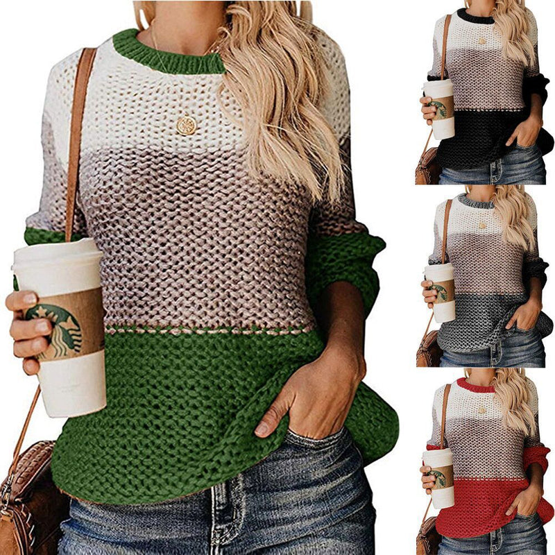 Casual Chunky Line Colorblock Pullover Sweater Wholesale Womens Tops