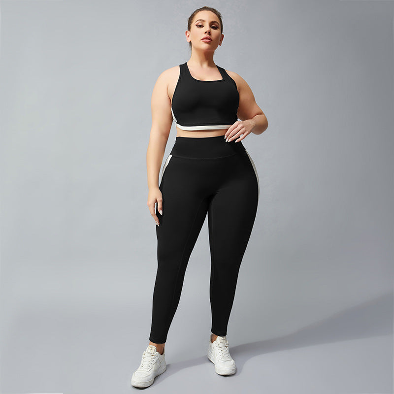 Wholesale Plus Size Womens Clothing Contrast Color Sleeveless Crop Tops Leggings Tracksuit