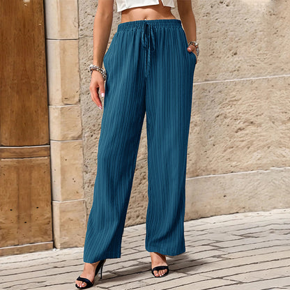 Solid Color Pleated Straight Leg Casual Pants Wholesale Womens Clothing N3824062800036