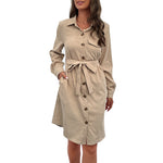 Long Sleeve Solid Color Corduroy Shirt Dress Wholesale Womens Clothing N3824062800027