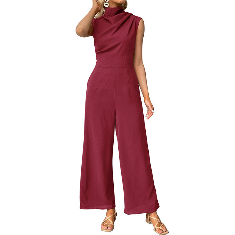 Sleeveless Solid Color Turtleneck Jumpsuit Wholesale Womens Clothing N3824042900071