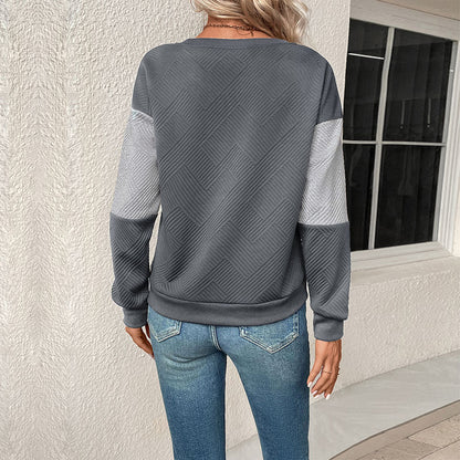 Long Sleeve Textured Colorblock Crew Neck Sweatshirts Wholesale Womens Clothing N3824091200042