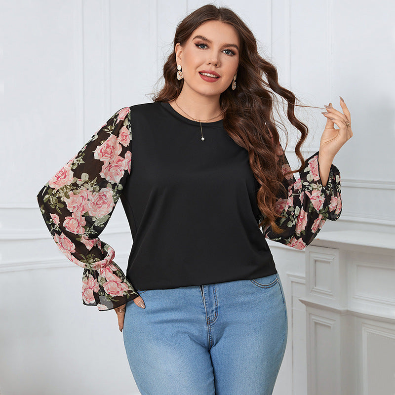 Plus Size Tops Printed Lantern Cuff Shirts Wholesale Womens Clothing N3824091200167