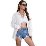 Loose Solid Color Long Sleeve Single Breasted Lapel Sun Protection Top Wholesale Womens Clothing