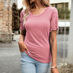 Casual Lace Short-Sleeved T-Shirt Wholesale Womens Clothing N3824040100123