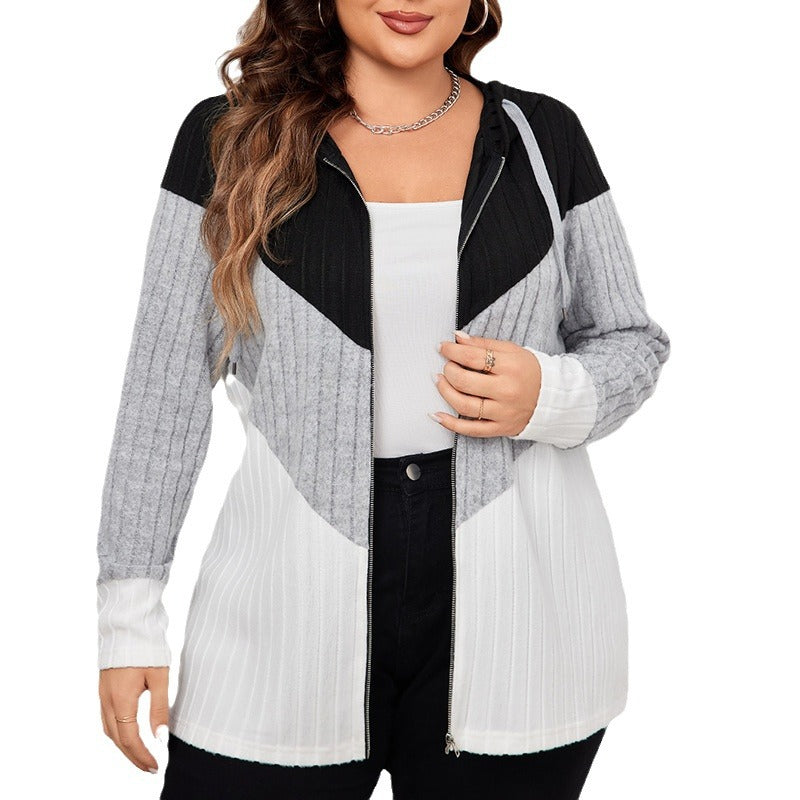 Plus Size Striped Loose Cardigan Jacket Clash Color Casual Wholesale Womens Clothing N3824091200161