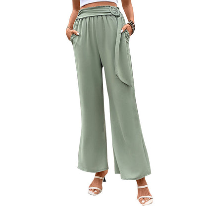 Green Wide Leg Pants With Belt Wholesale Womens Clothing N3824050700007