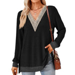 V-Neck Lace Solid Color Loose T-Shirt Tops Wholesale Womens Clothing N3823112800045
