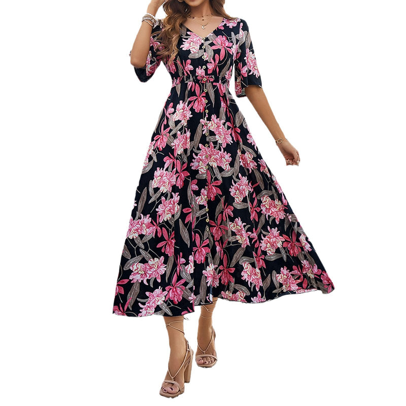 Resort Casual Printed Swing Dress Wholesale Womens Clothing N3824042900075