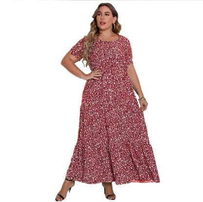 Plus Size Short Sleeve Round Neck Bohemian Dresses Wholesale Womens Clothing N3824080300032