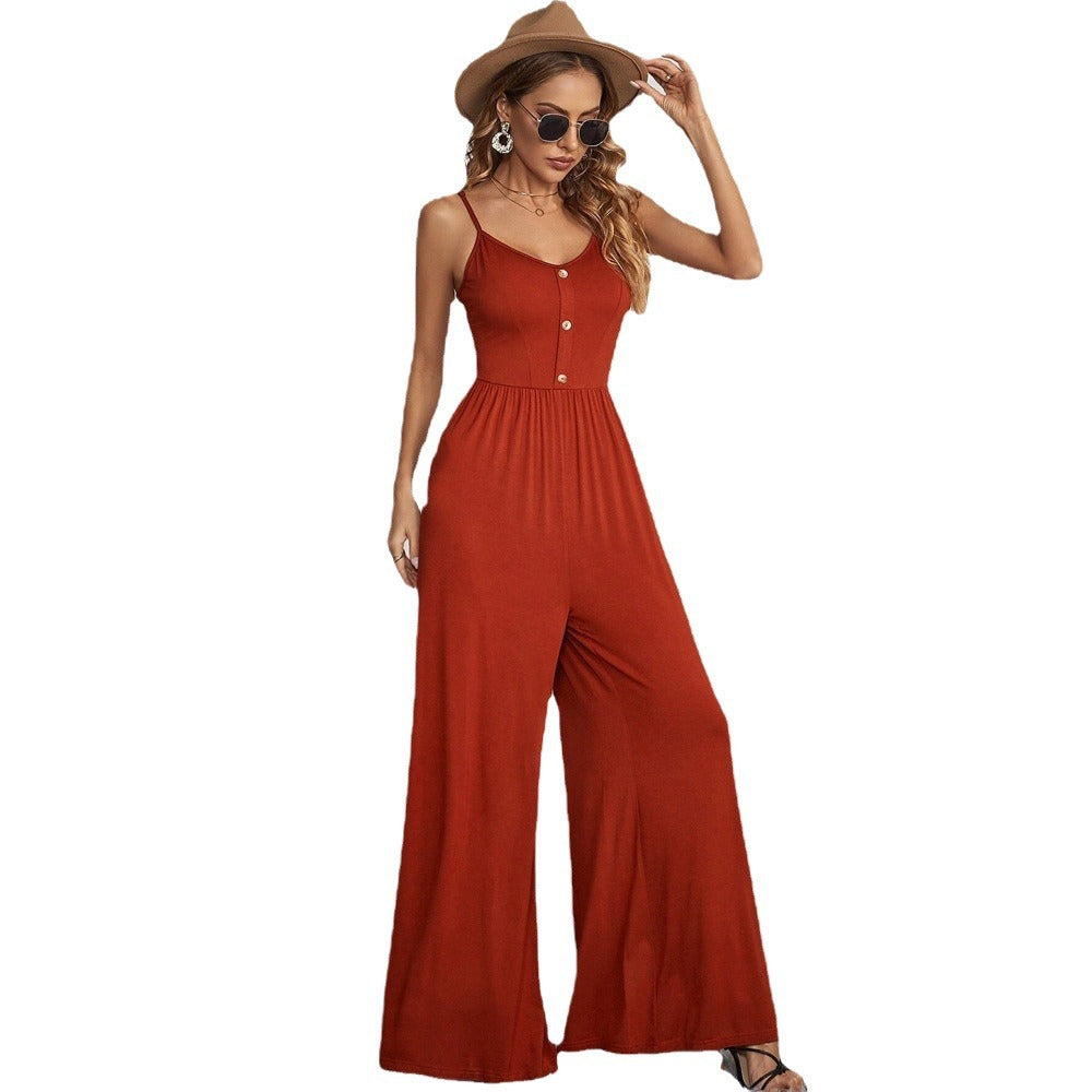 Solid Color Casual Sleeveless Loose Sling Jumpsuit Wholesale Womens Clothing N3824052000068