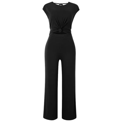 Solid Round Neck Short Sleeve Knot-Hem Wholesale Women's Jumpsuits And Rompers N3824050700063