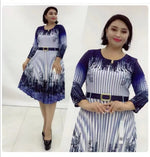 Long Sleeve Pleated Dress Graphic Striped Print Wholesale Plus Size Casual Dresses N3823102000148