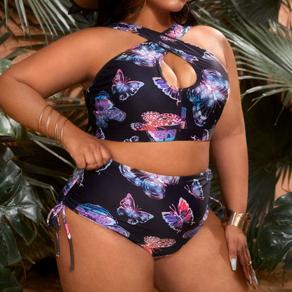 Wholesale Plus Size Womens Clothing Cross Sleeveless High Waist Print One Piece Swimsuit