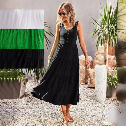 U Neck Temperament Elegant A-line Halter Long Solid Color Dress Wholesale Womens Clothing N3824060600023