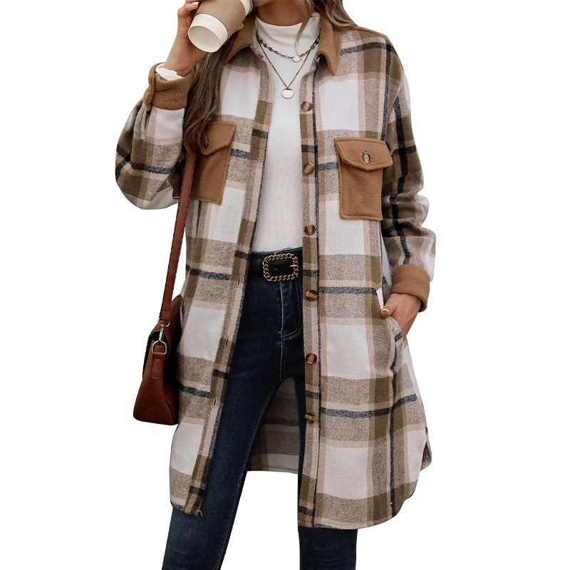 Brushed Long Plaid Jackets & Coats Wholesale Womens Clothing N3824091200029