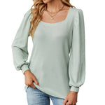 Women's U-Neck Patchwork Puff Sleeve Long-Sleeved Tops Wholesale Womens Clothing N3823112800049