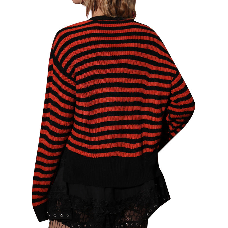 Long Sleeve Halloween Sweater Pumpkin Colour Stripe V Knit Cardigan Wholesale Womens Clothing N3824091200148