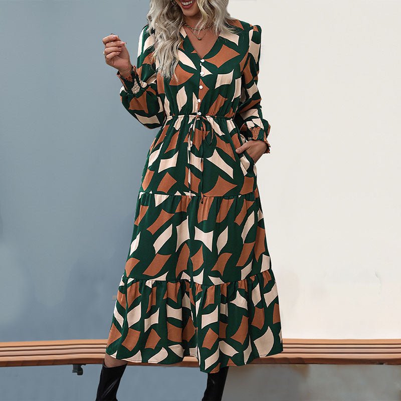 Irregular Pattern Print Long Sleeve Dresses Wholesale Womens Clothing N3824091200039