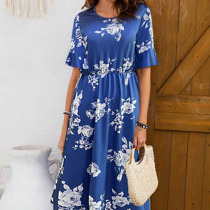 Elegant Round Neck Short Sleeve Printed Dresses Wholesale Womens Clothing N3824073000127