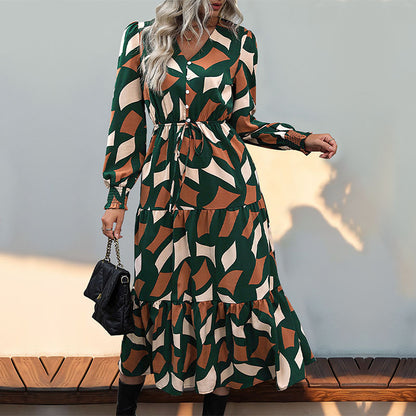 Irregular Pattern Print Long Sleeve Dresses Wholesale Womens Clothing N3824091200039