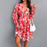 Women's Floral Print V-Neck Long Sleeve Dresses Wholesale Womens Clothing N3824011000068