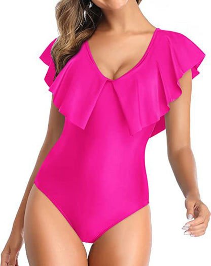 Low-Cut Triangle Solid Ruffle One-Piece Swimsuit Wholesale Women'S Clothing