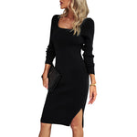 Women's Square Neck Woolen Hip Dress Wholesale Womens Clothing N3824022600019