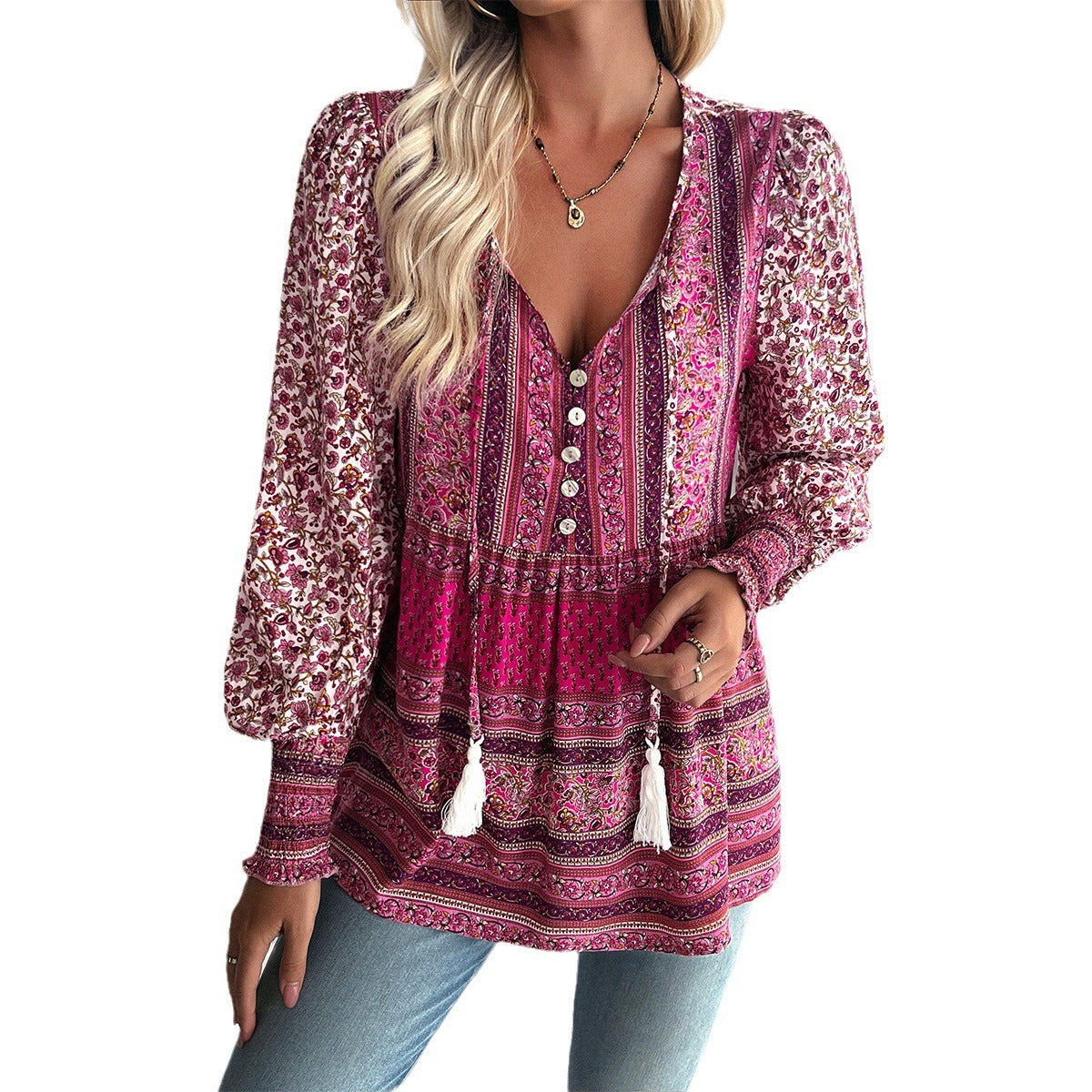 Casual Long Sleeve Tops Bohemian Blouses Wholesale Womens Clothing N3824110900009