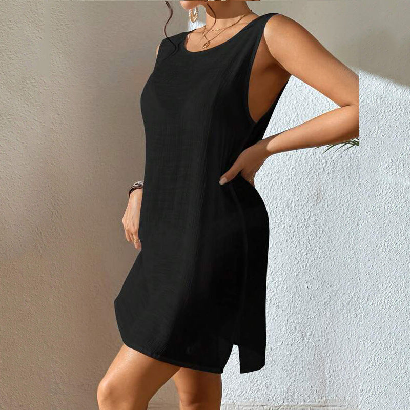 Women's Solid Color Backless Beach Bikini Swimsuit Cover-up Tank Dresses Wholesale Womens Clothing N3824010500067
