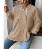 Casual Solid Long Sleeve Jacquard Patch Pocket Hooded Sweatshirt Wholesale Womens Tops