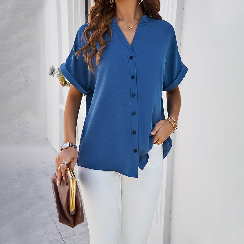 Solid Color Casual Stand Collar Shirt Wholesale Womens Clothing N3824022600003