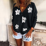 Sexy V-Neck Buttoned Floral Embroidered Knit Cardigan Wholesale Womens Clothing