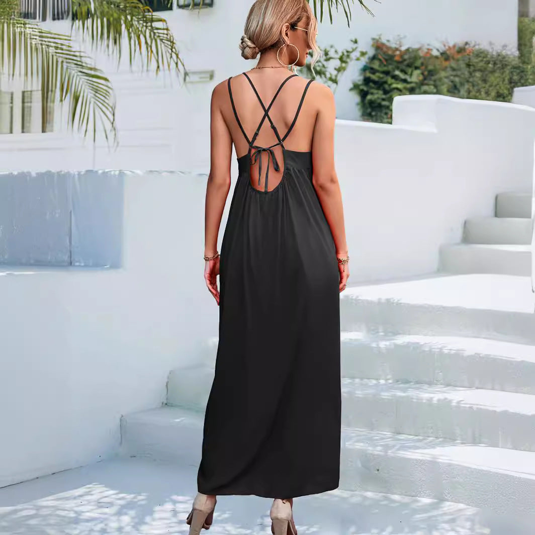 Sexy V Neck Backless Halter Dresses Beach Wholesale Womens Clothing N3824042900064