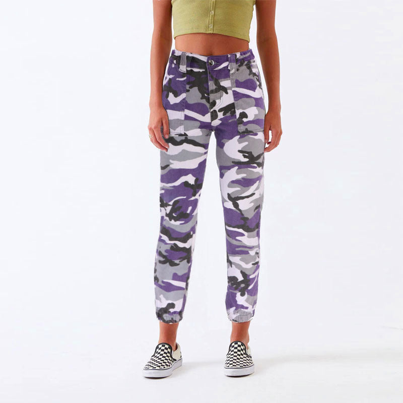 Fashion High Waist Solid Color & Camouflage Denim Calf Pants Wholesale Womens Clothing