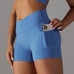 Pocket Sport High Waist Pleated Solid Color Shorts Leggings Wholesale Women'S Bottoms