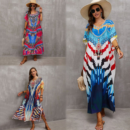 Vacation Positioning Printed Bikini Robe Cover-Up Wholesale Dresses