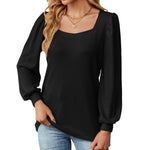 Women's U-Neck Patchwork Puff Sleeve Long-Sleeved Tops Wholesale Womens Clothing N3823112800049