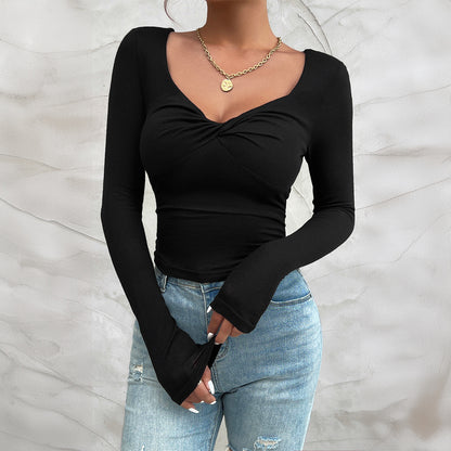 Long-Sleeved Women's Temperament Slim V-Neck Tops Wholesale Womens Clothing N3824070500007