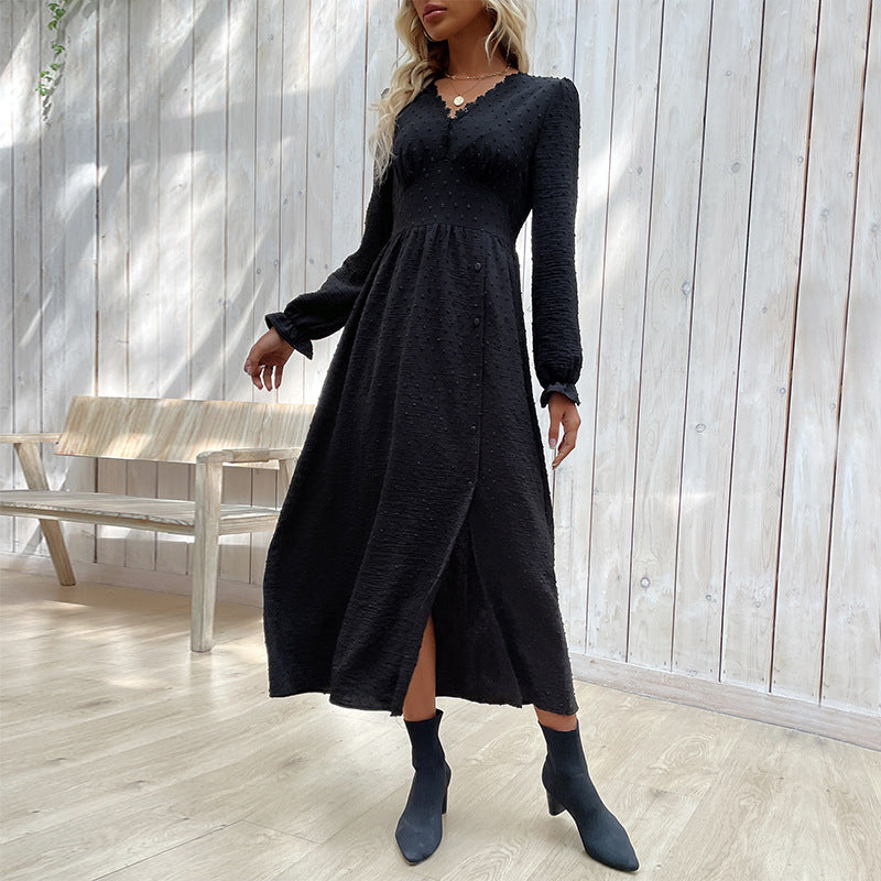 Long Sleeve Black Dress Split Maxi Dresses Wholesale Womens Clothing N3824062800026