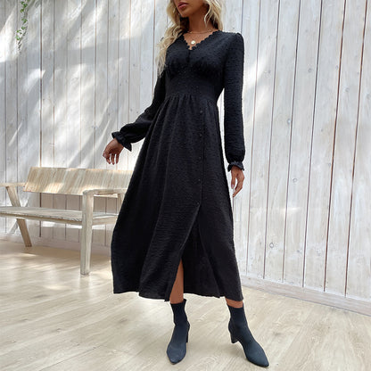 Long Sleeve Black Dress Split Maxi Dresses Wholesale Womens Clothing N3824062800026